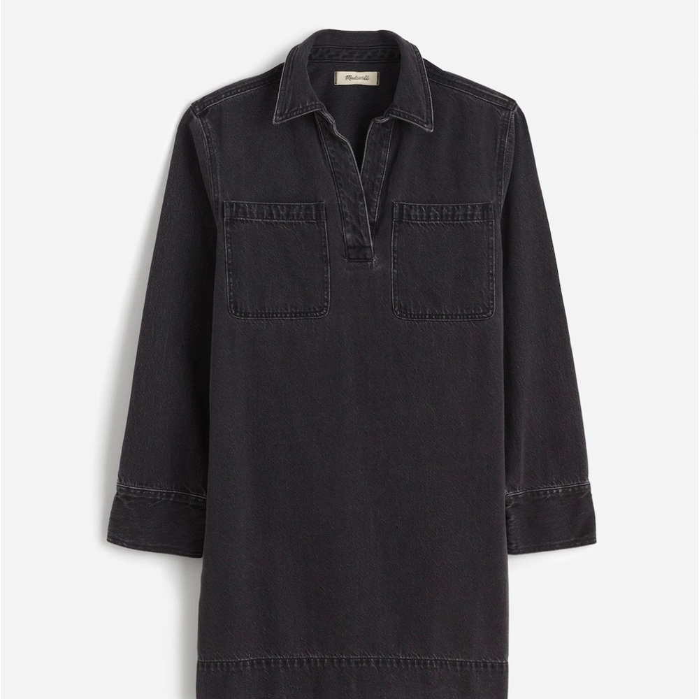 Madewell NWT Popover Mini Dress: Airy Denim Edition Faded Black Medium - Picture 2 of 7